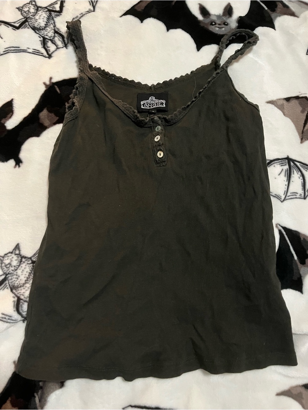 Angie Olive Lace-Trim Ribbed Camisole